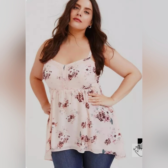torrid Tops - Torrid Blush Pink Floral Chiffon Sharkbite Tunic Cami size Large